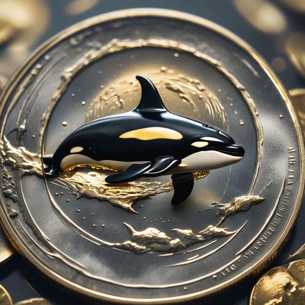 Onyx and Gold Killer Whale Coin: Cinematic Film Still