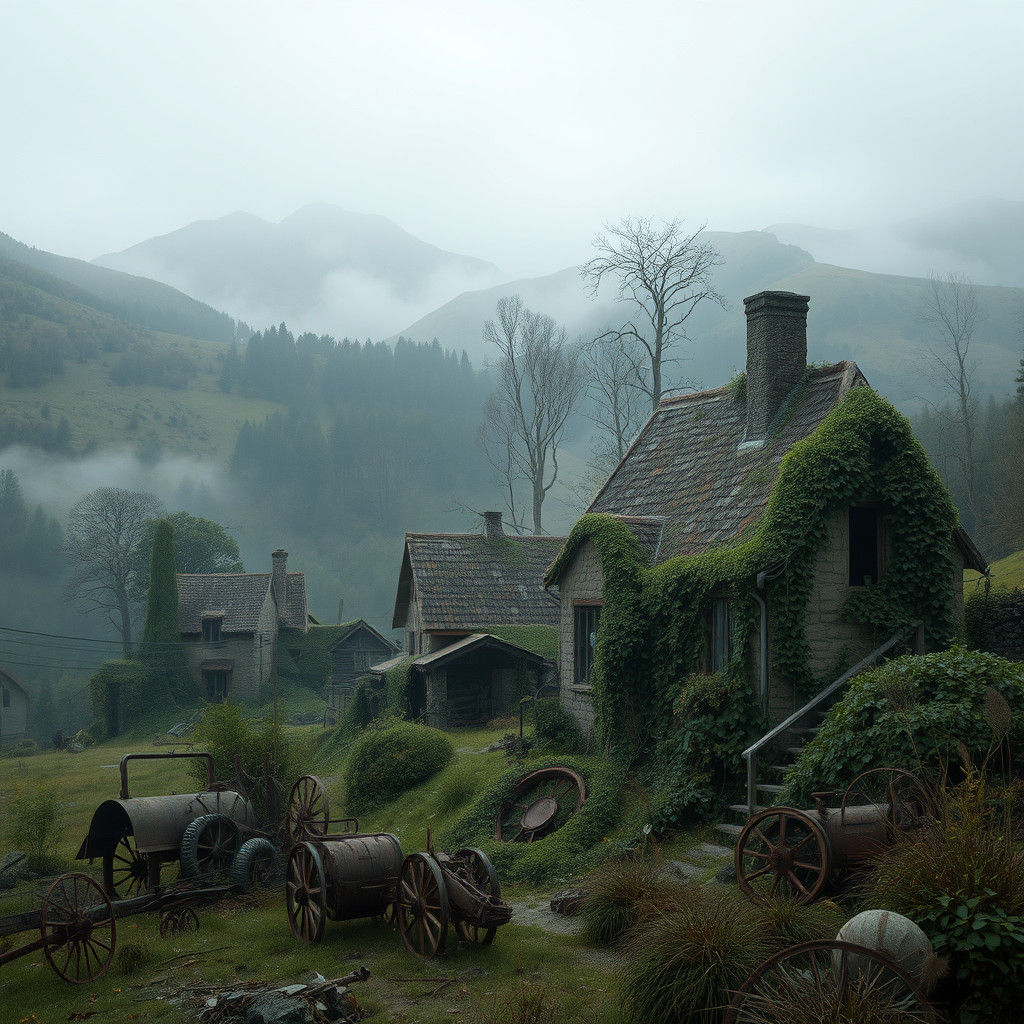 Overgrown Village in Dystopian Style