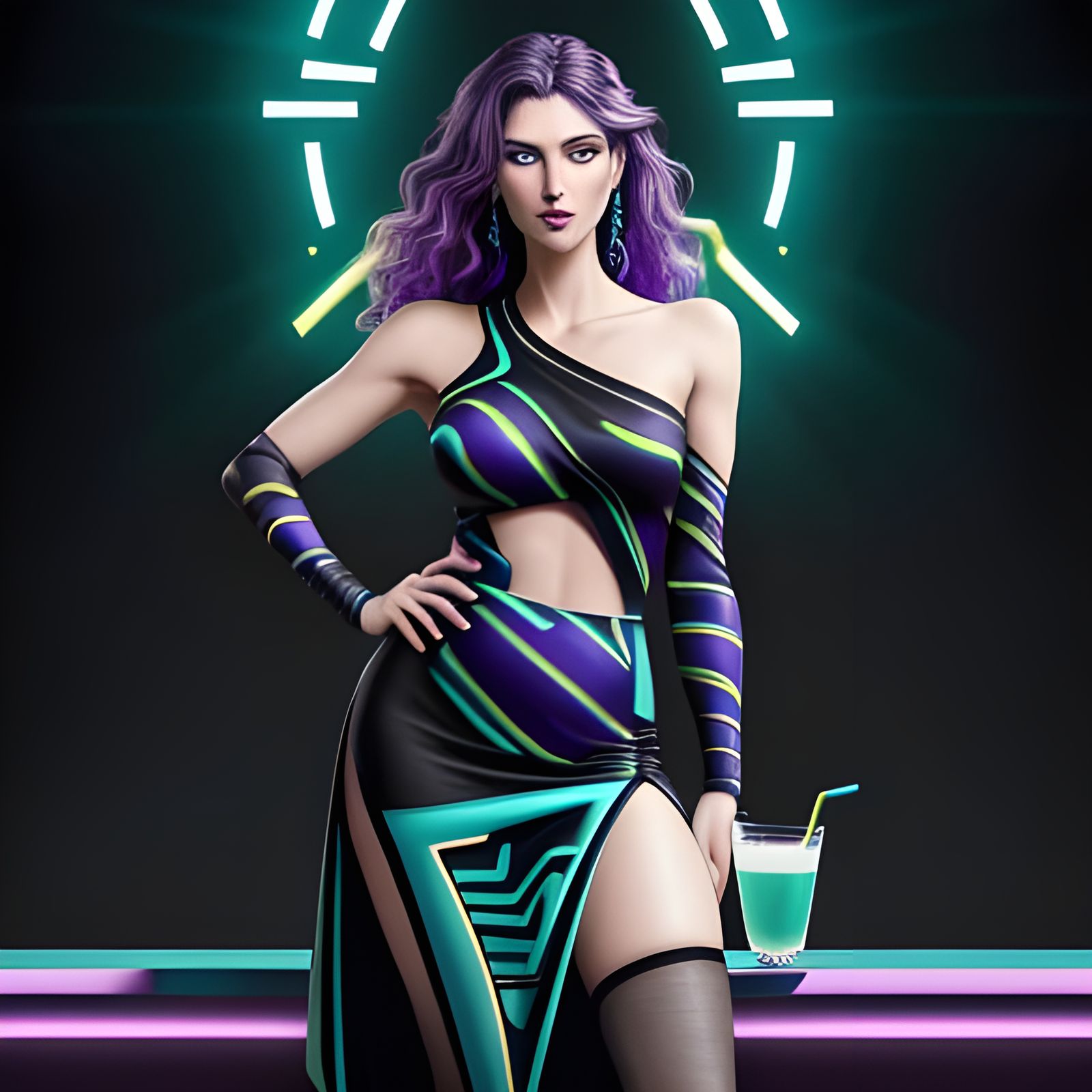 Ethereal Woman in Teal, A 90s Icon with a Fierce Gaze