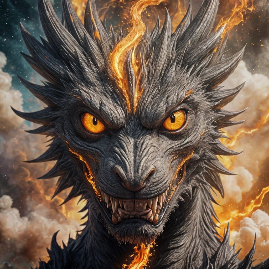 Dragon's Face in Burning World, Double Exposure