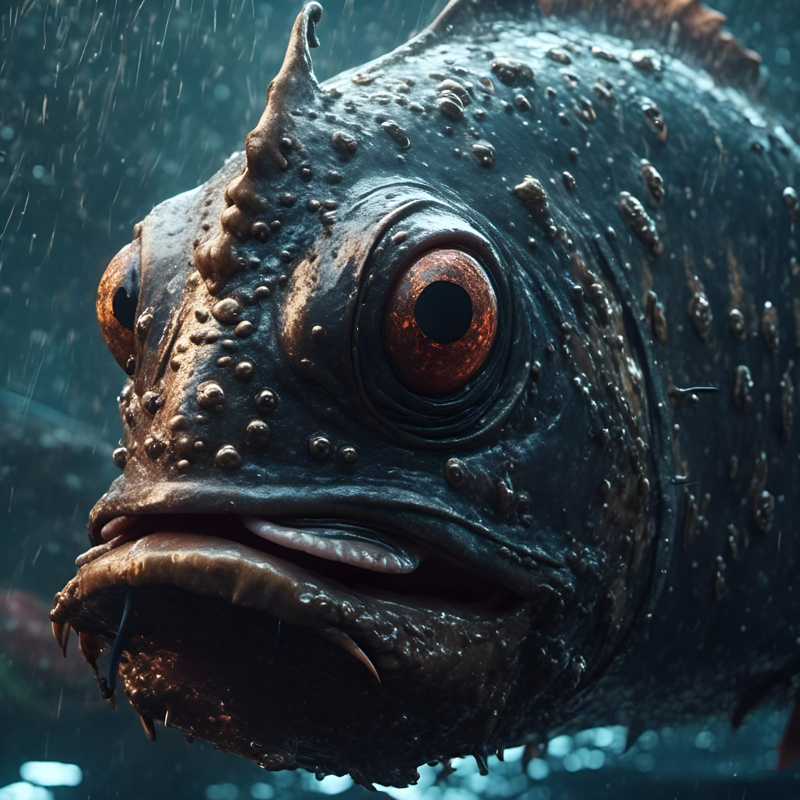 Photorealistic Anglerfish-Hippo Portrait in Hooded Tunic