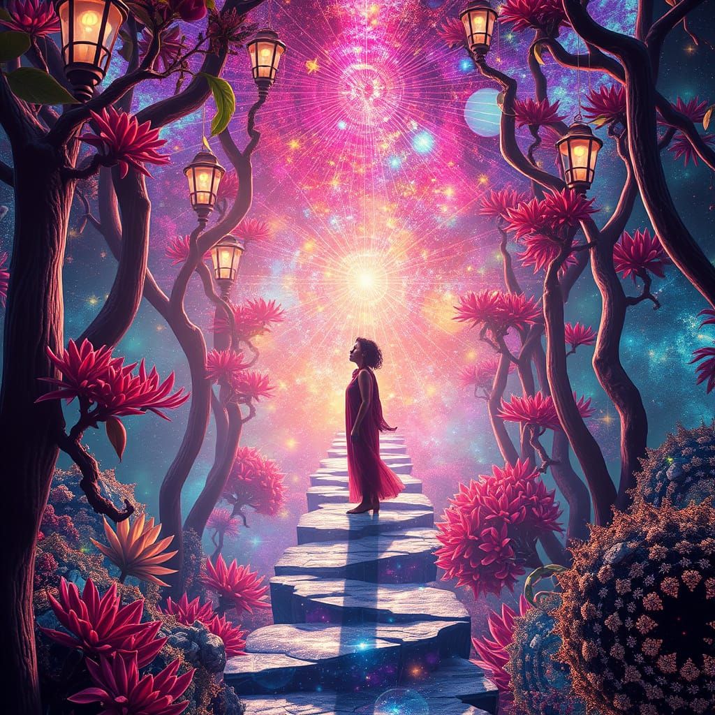 Woman Enters Infinity in Psychedelic Cosmic Art