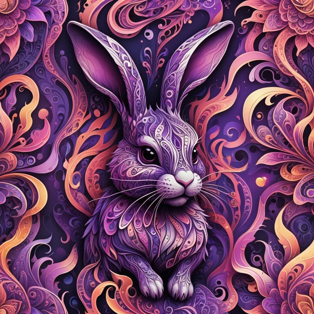 Cute Rabbit Emitting Purple Flames: 3D Render
