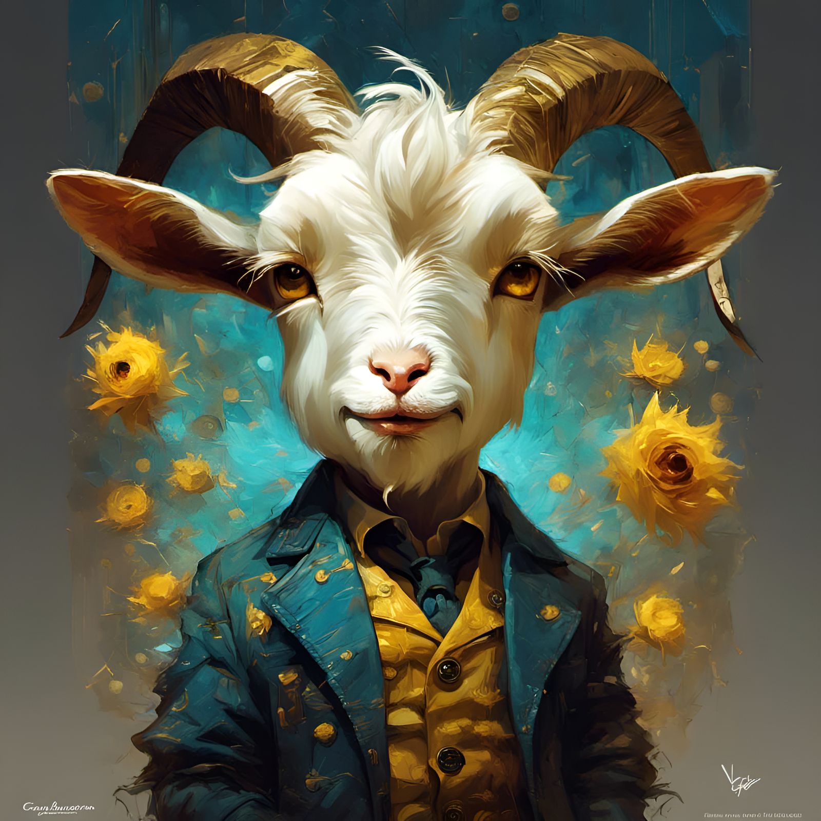Chibi Goat as Vincent van Gogh in 3D