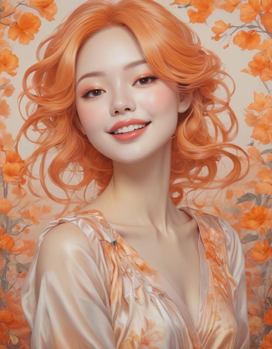 Glamorous Woman with Orange Hair in Naturalistic Style