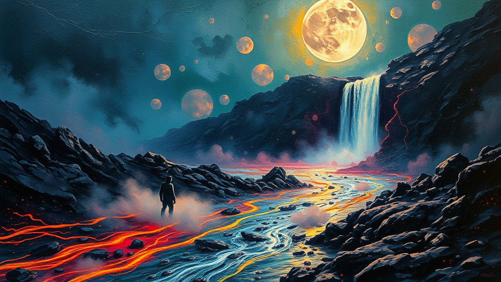 Glowing River in Eerie Metal Landscape