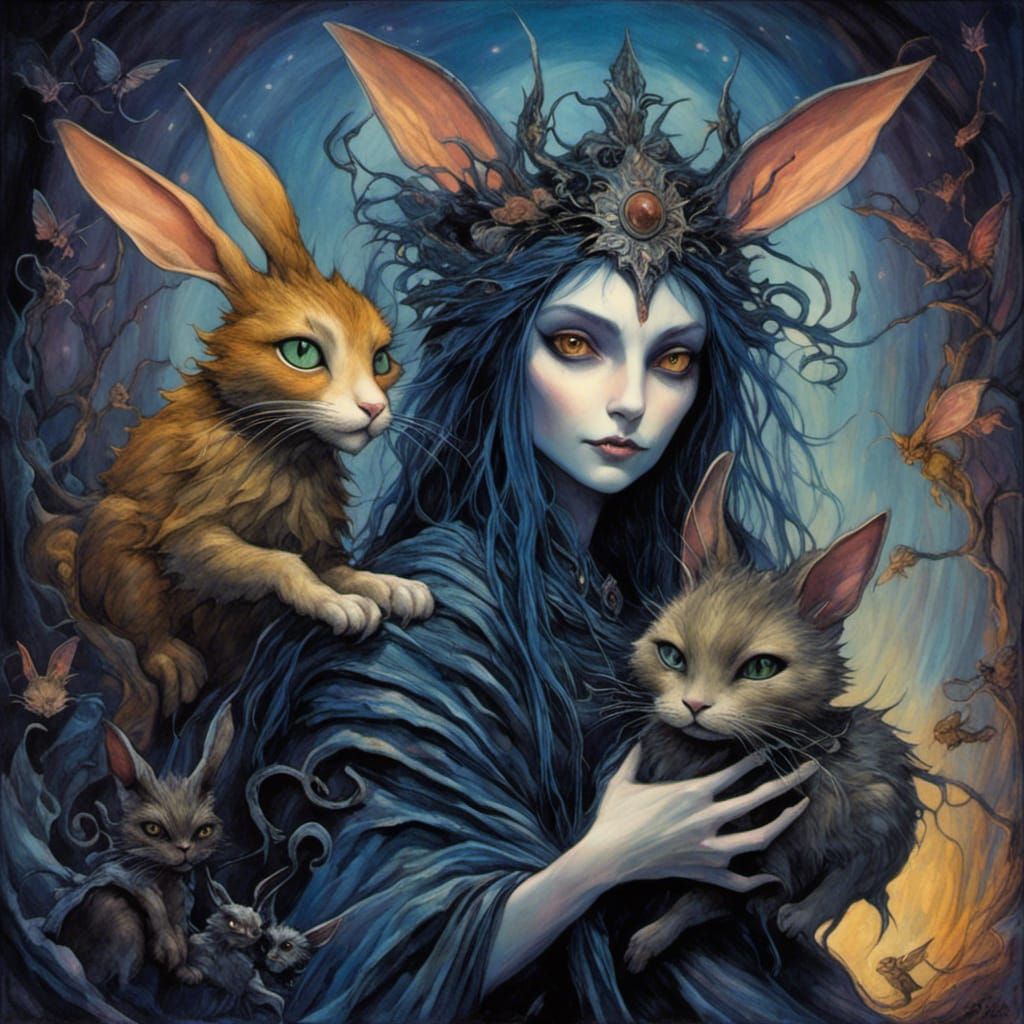 <lora:Dusklings:1.0>  fey princess  Sera holding a cat creat...