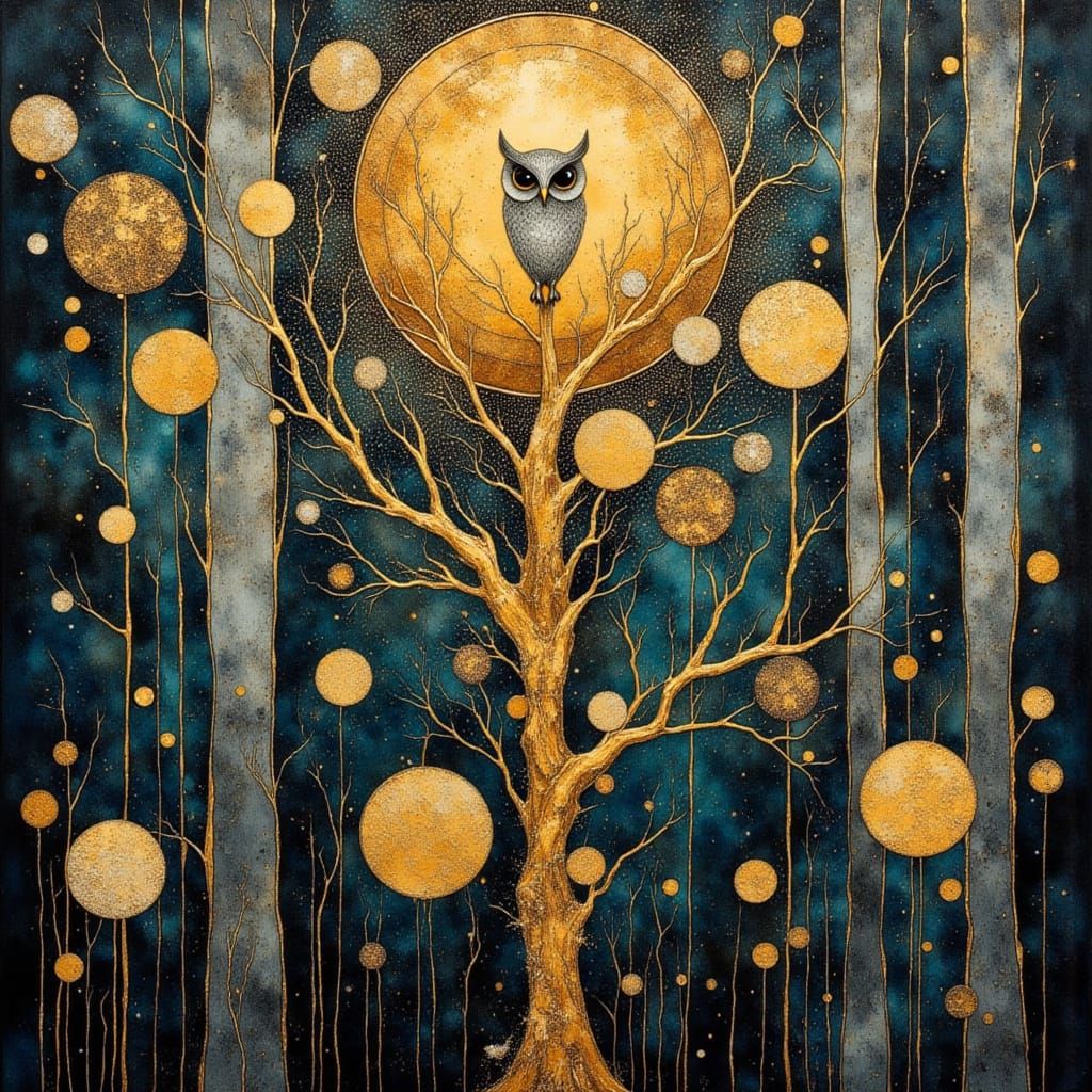 Clockwork Forest at Dusk in Steampunk Art Nouveau Style