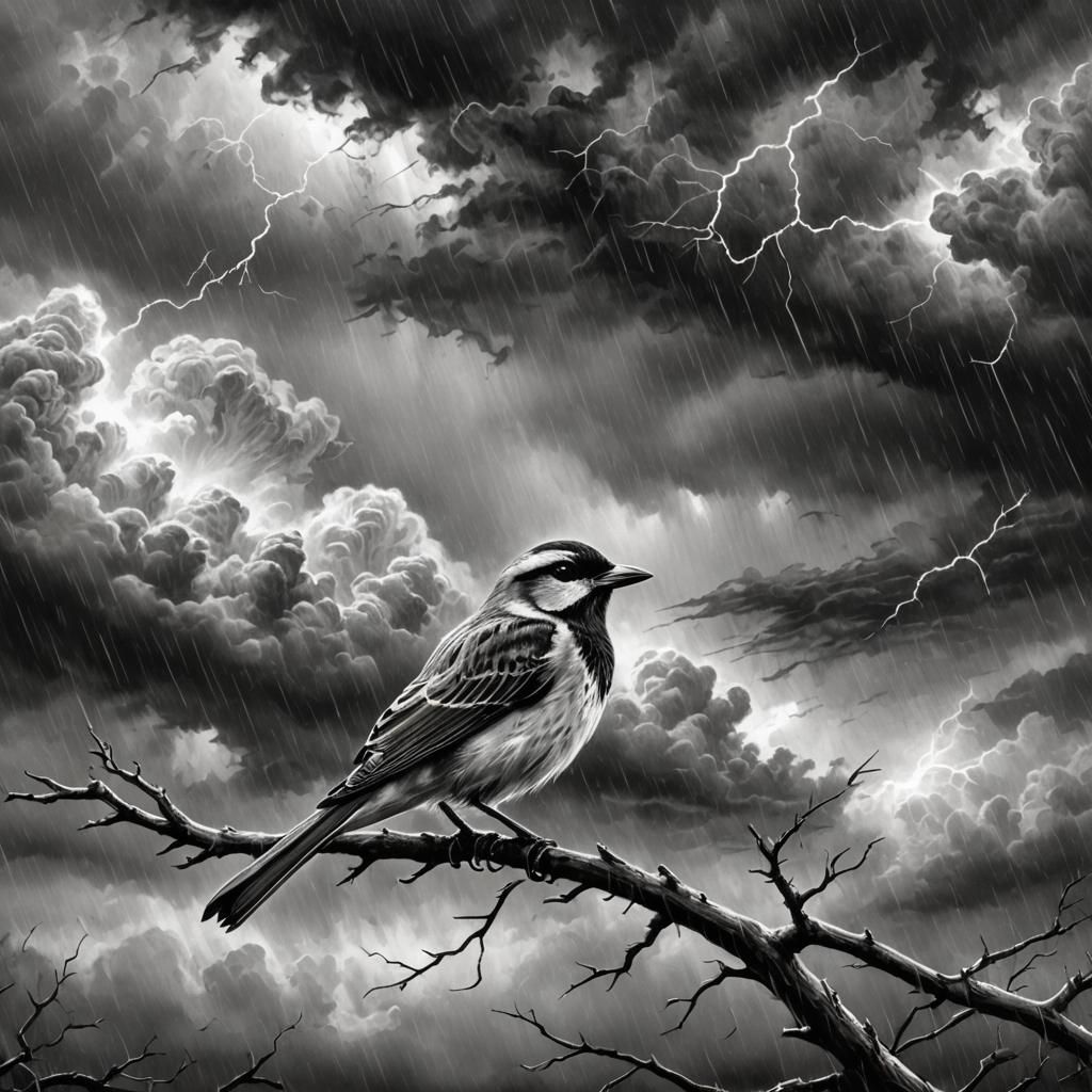 Dramatic Charcoal Bird in Stormy Monochrome
