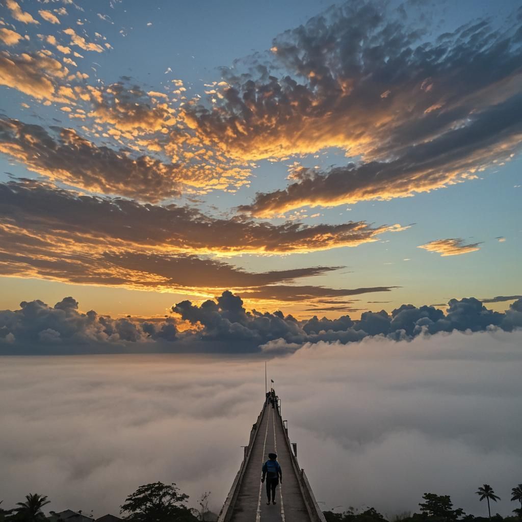 Figure Walking Towards Horizon at Sunset