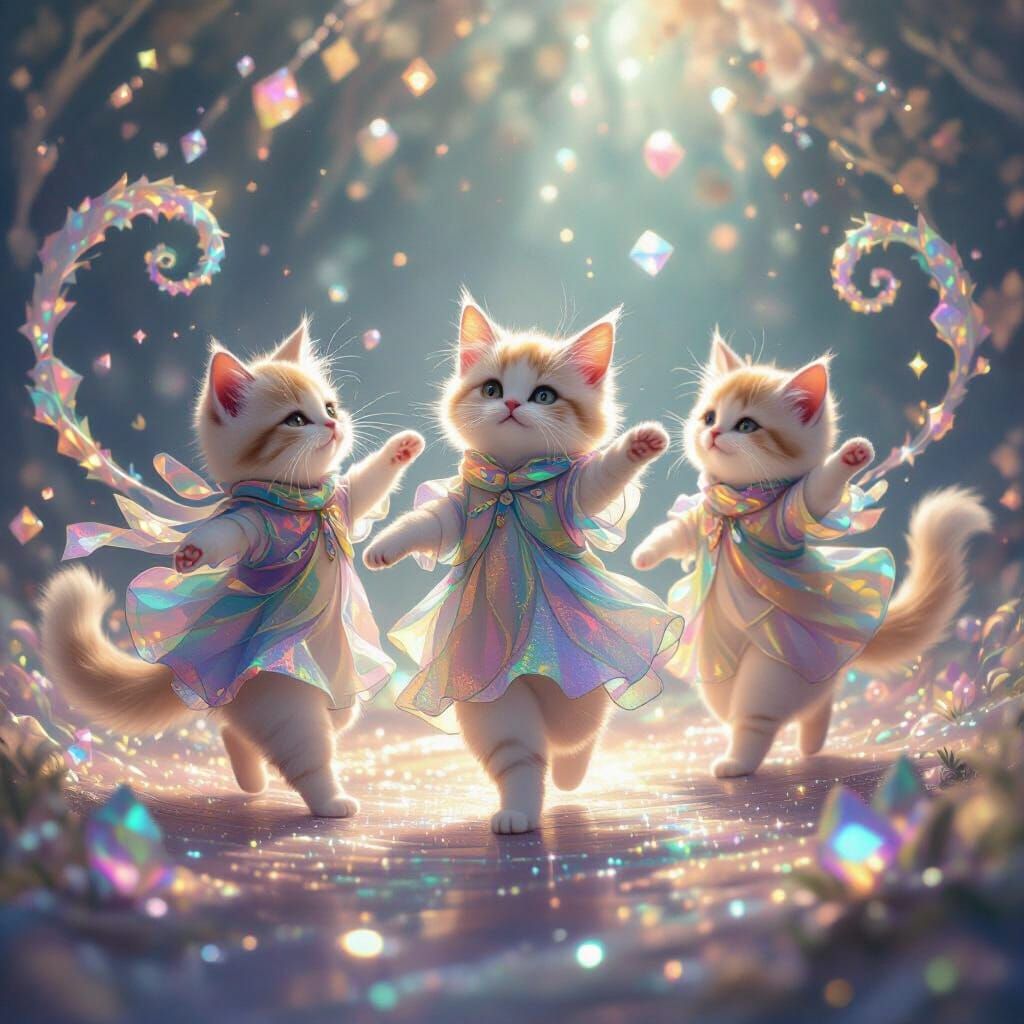 Whimsical Kitties Dancing on Shimmering Astral Plane
