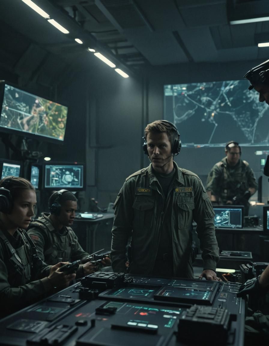 Futuristic Military Command Center: High-Tech Warfare in Act...