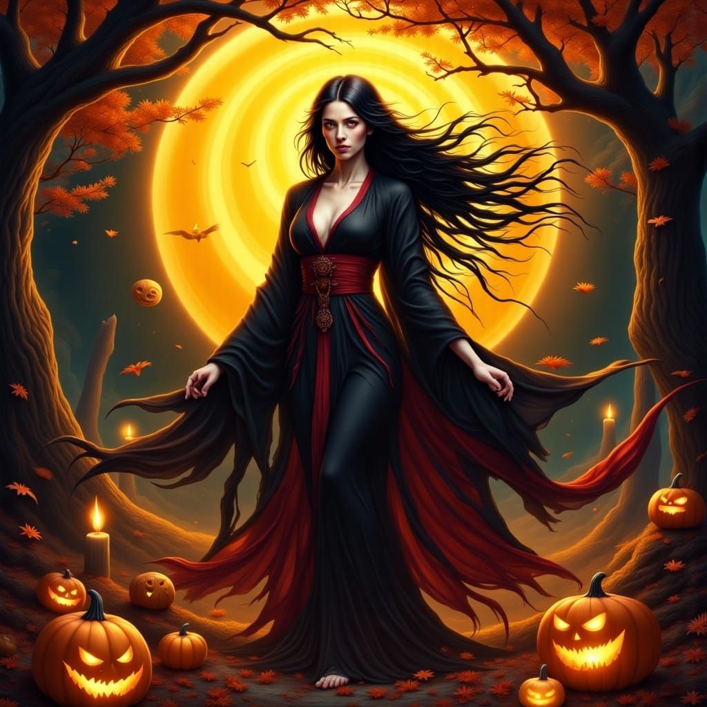 Mystical All Hallows' Eve Goddess in Anime Style