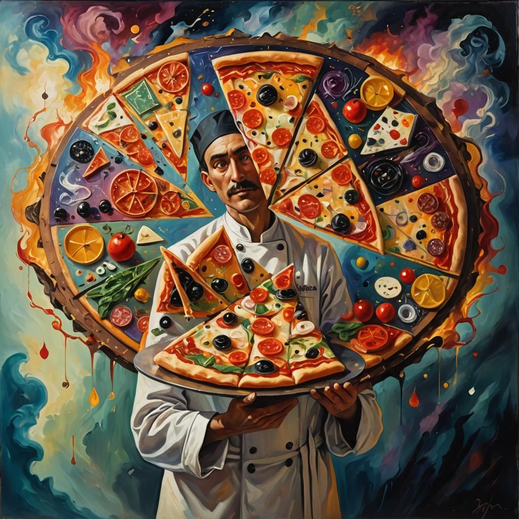 Death as Pizza Chef in Surrealist Oil Painting