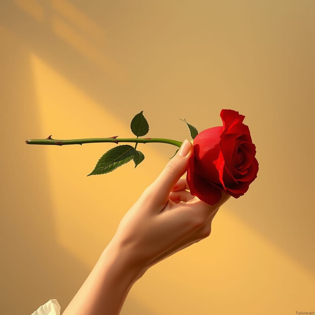 Romantic Beauty Cradles Velvet Rose in Soft Golden Light