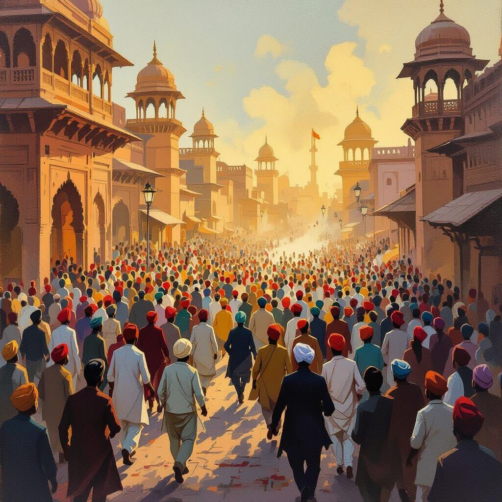 Jallianwala Bagh Massacre Scene in Mixed Artistic Styles