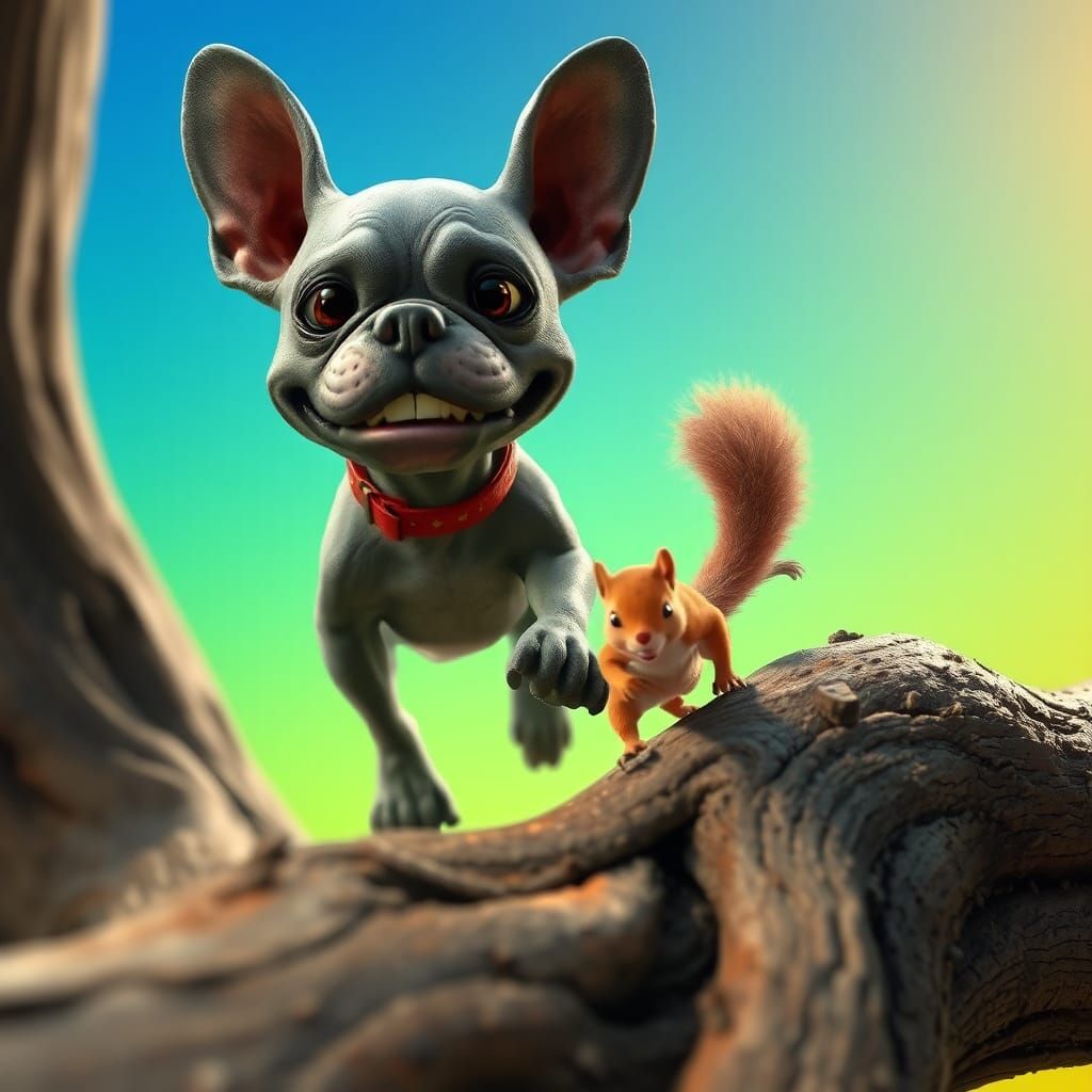 Undead French Bulldog Chasing Squirrel: 3D Animation