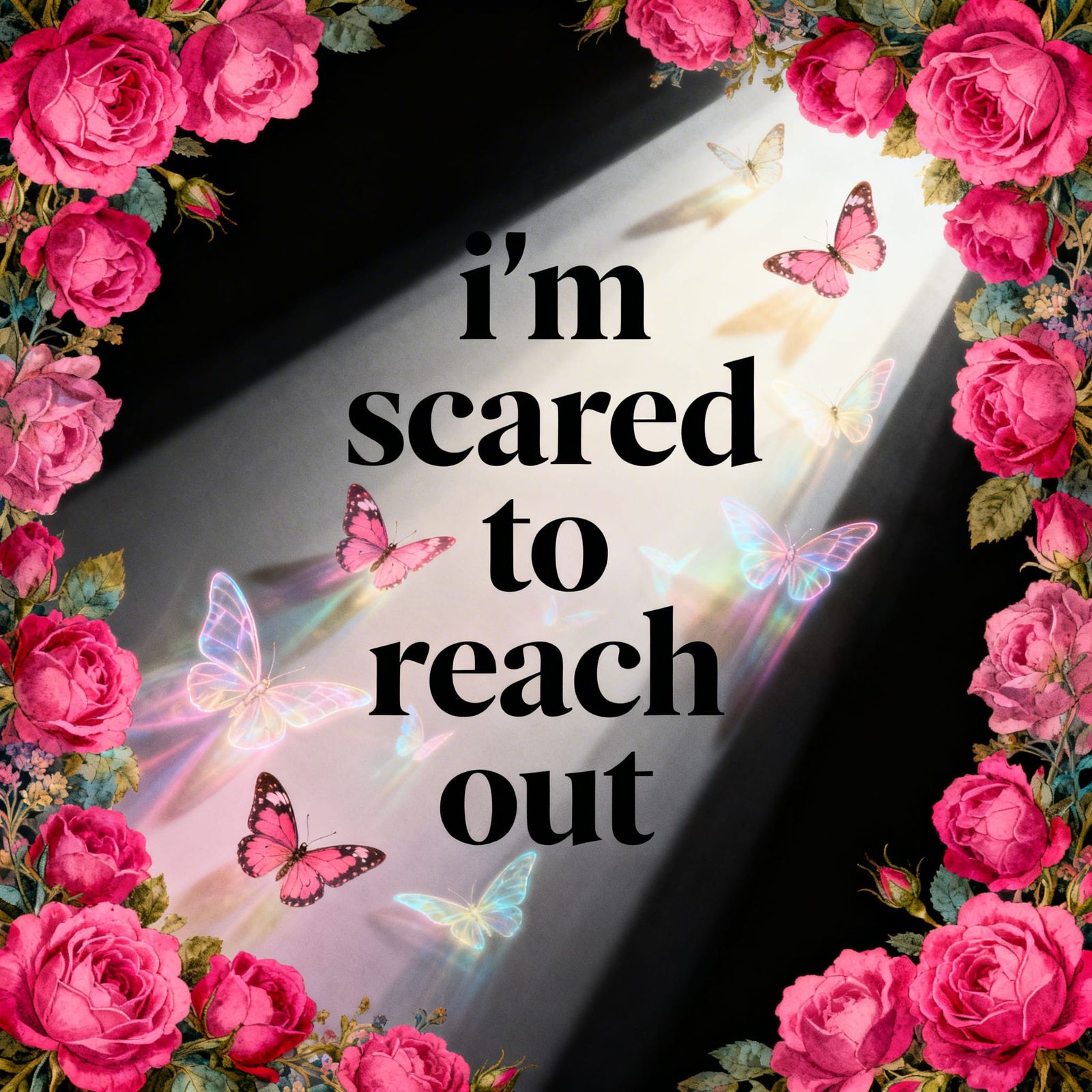 Hot Pink Roses and Butterflies with Fearful Message