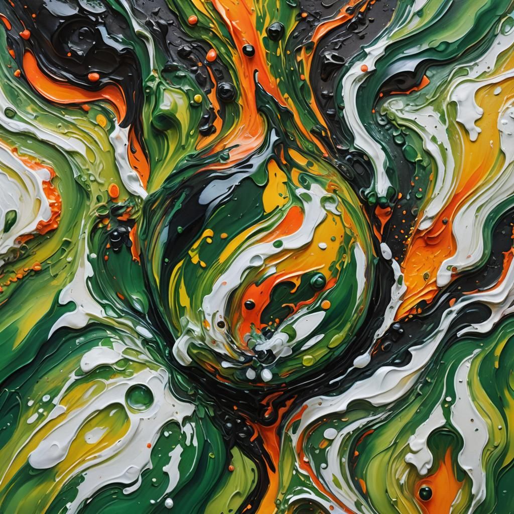 Melting Glass Bottle on Lava as Impasto Oil Painting