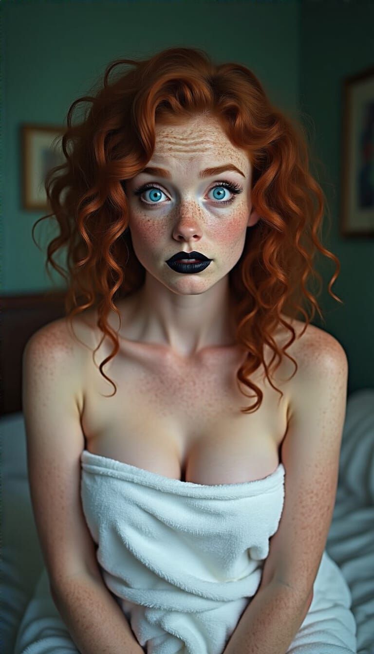Red-Haired Woman in Intimate Bedroom Lighting