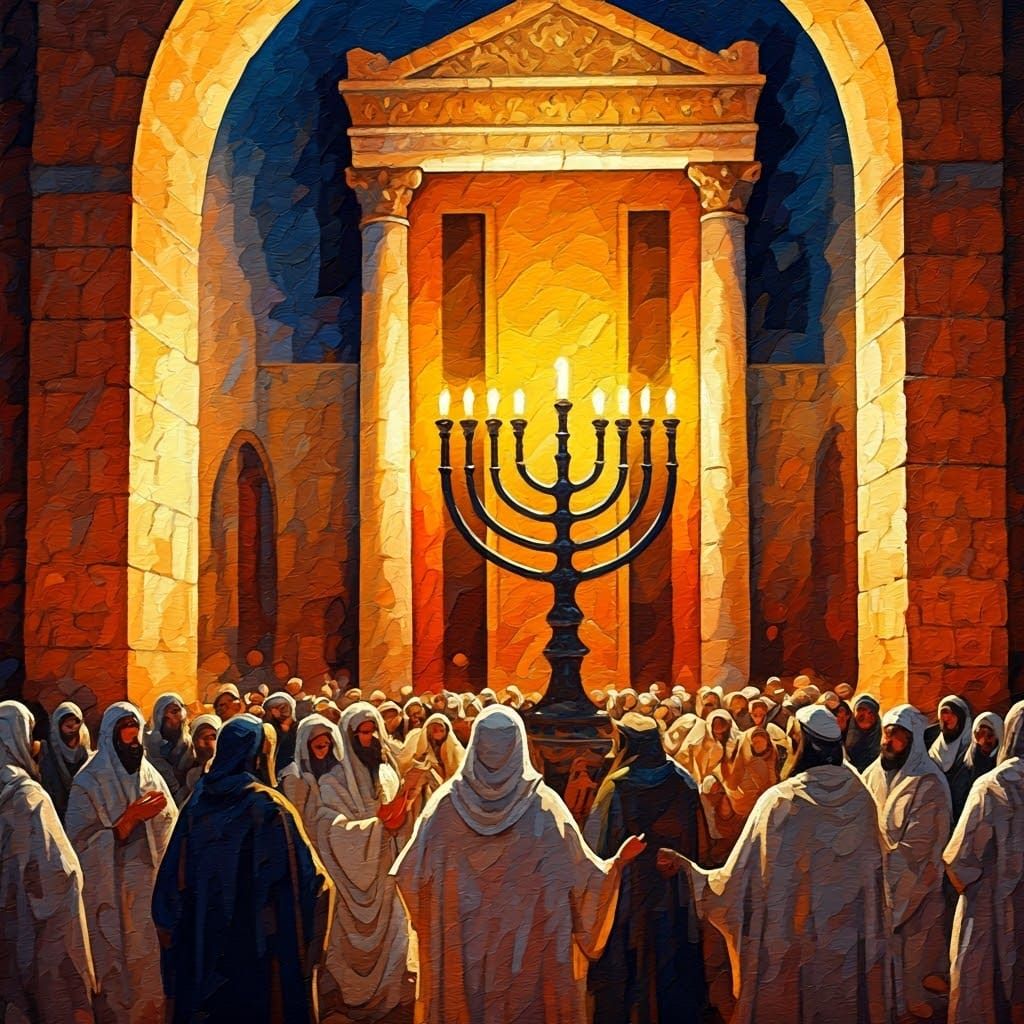 Jerusalem Temple Celebration in Impasto Oil Painting