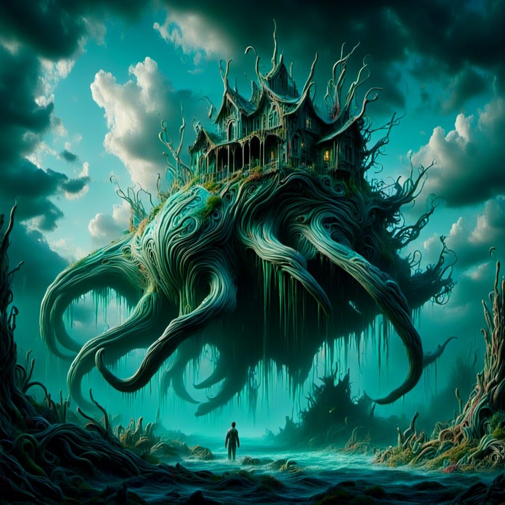 Atlantis on a Stingray in Bioluminescent Sea