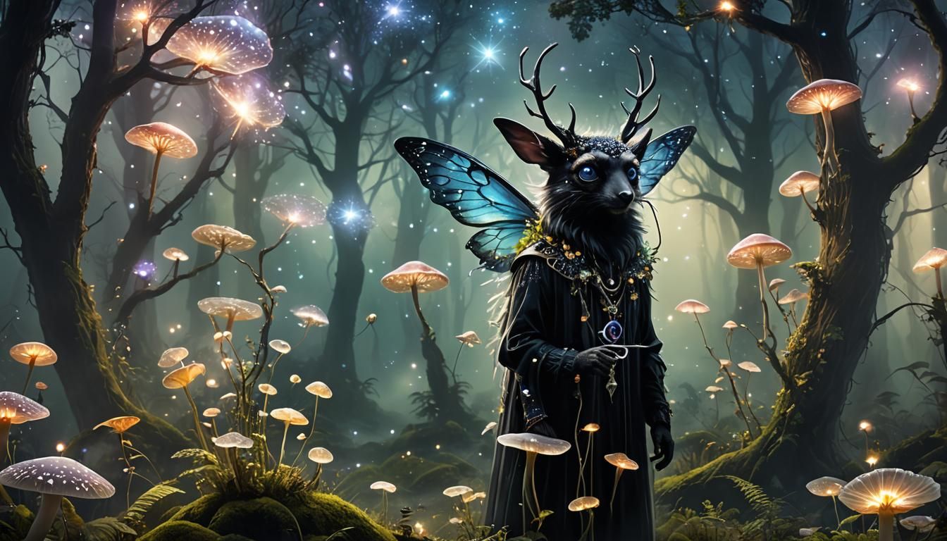 Mystical Galaxy Creature in Enchanted Forest