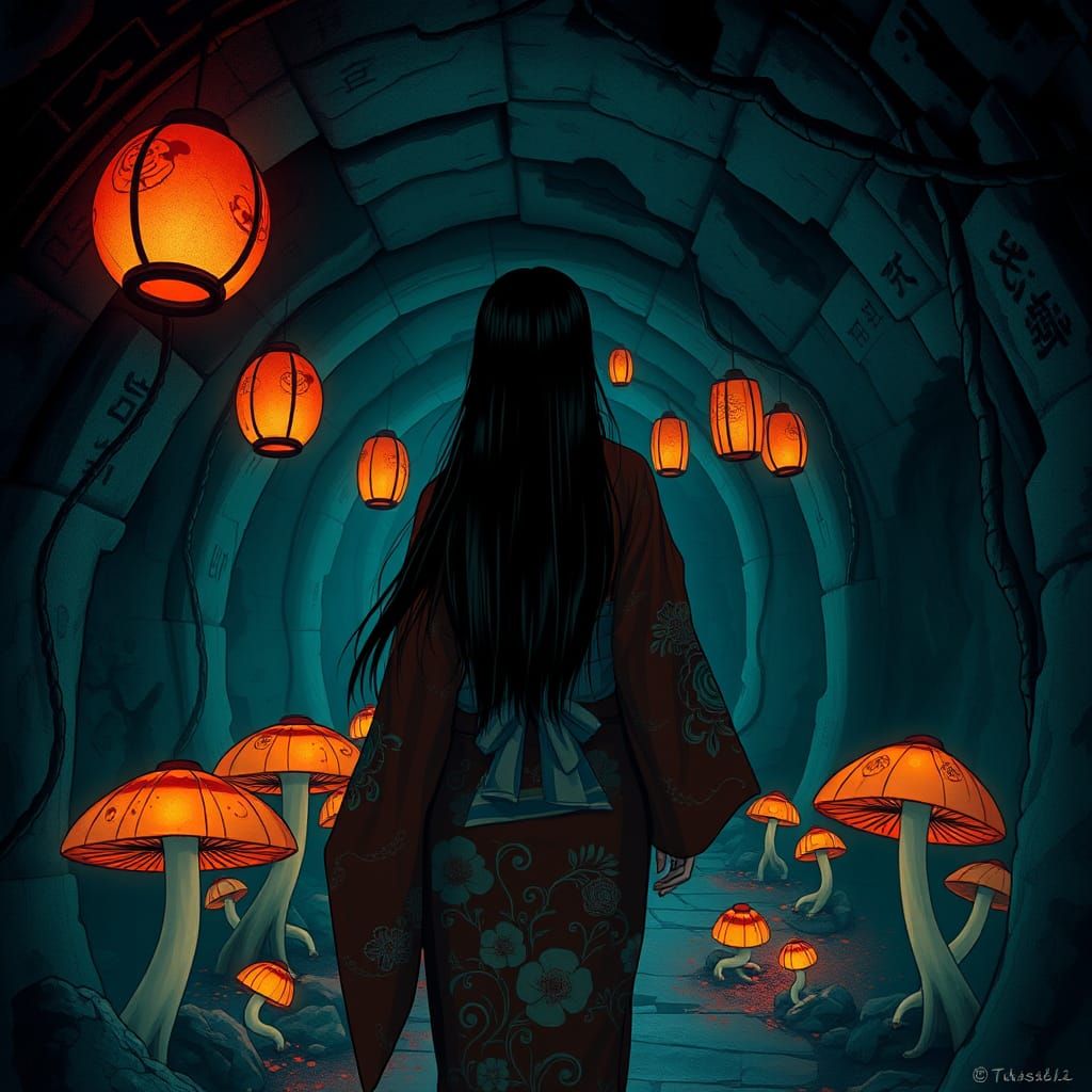 Mysterious Woman in Underground Japanese Wonderland