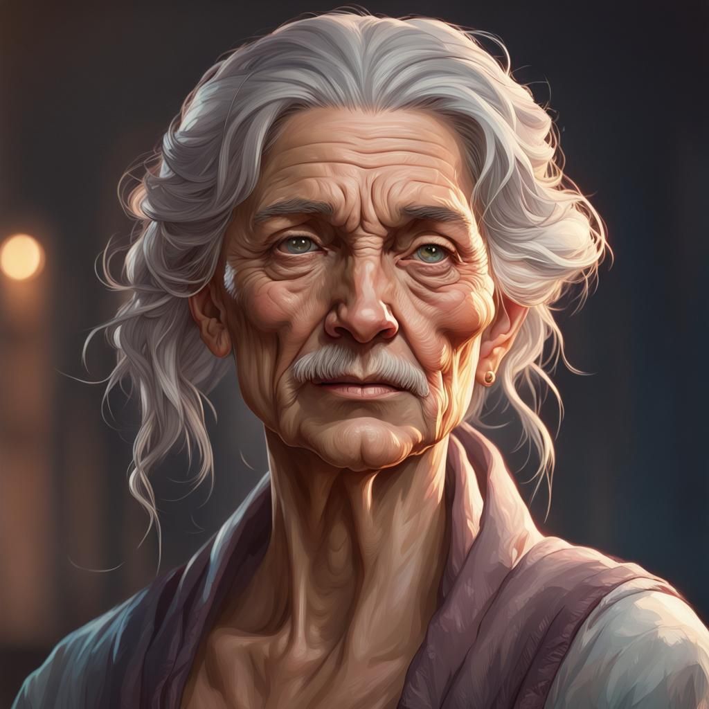 Intricate Portrait of Woman with Old Man's Face