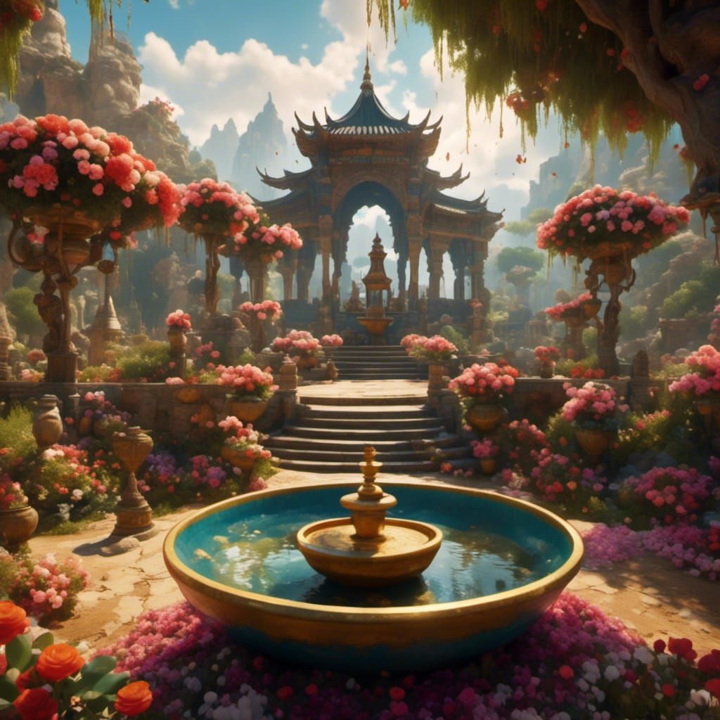 Magical Meditation Garden with Rose Petals