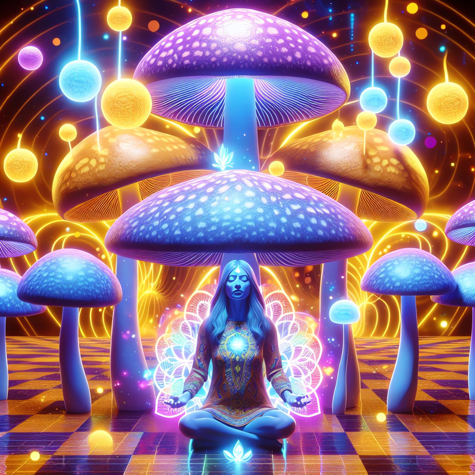 Magic Mushrooms and Empowered Woman: Vibrant Digital Art