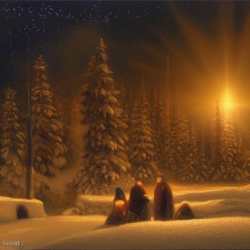 Radiant Christmas Star Illuminates Bethlehem: Oil Painting