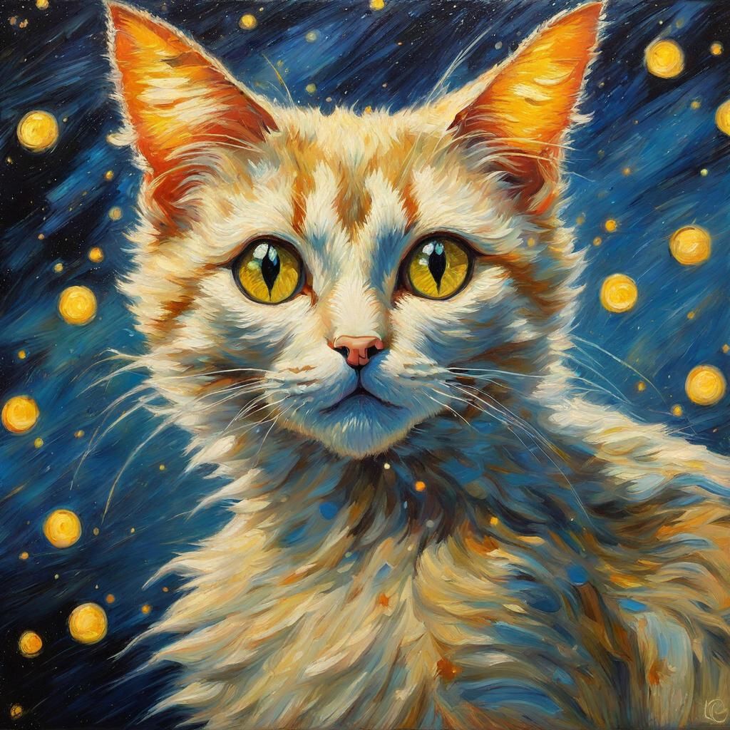 Kemono Cat with Wings in Van Gogh Style