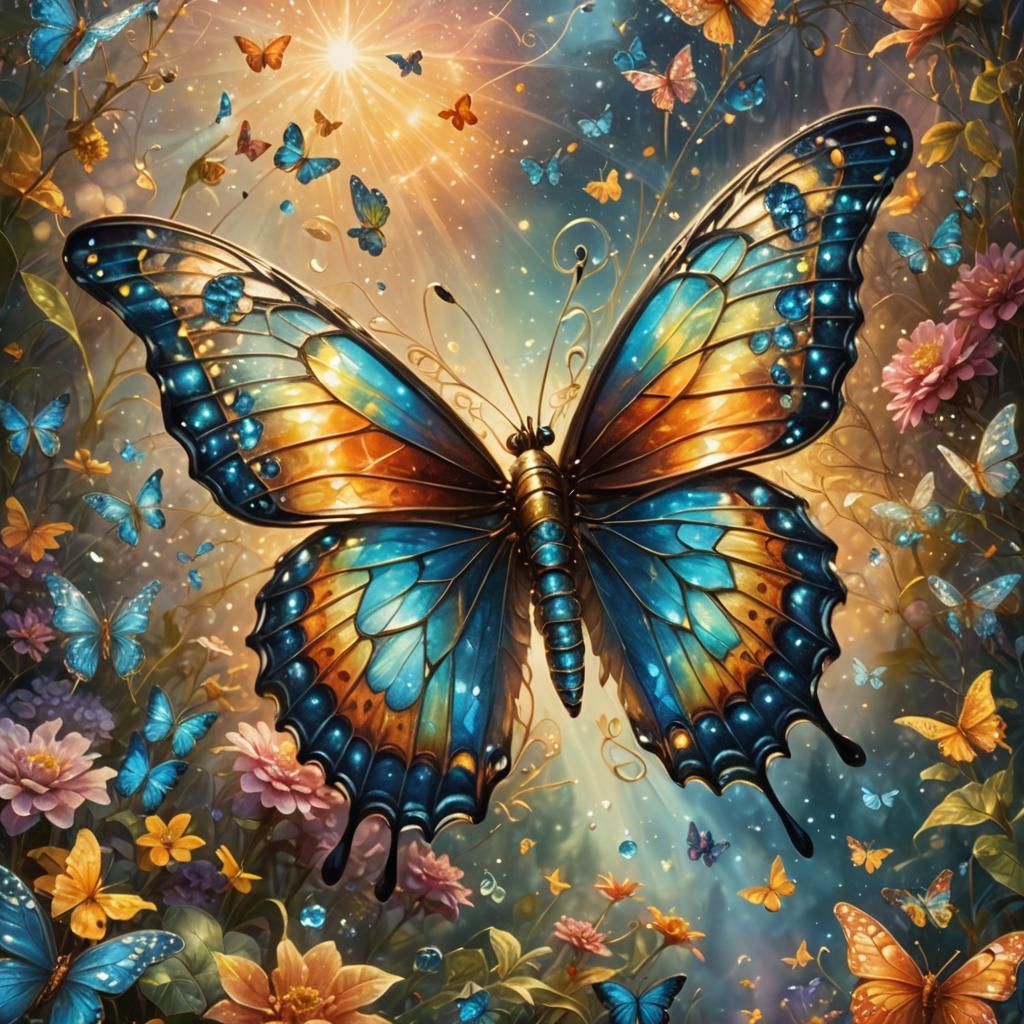 Bedazzled Butterfly in Astral Colors, Polychromatic Psychede...