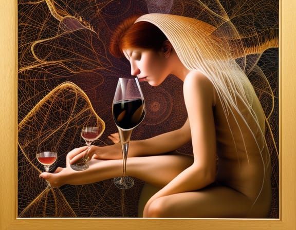 Surreal Brain Network with Woman Drinking Wine