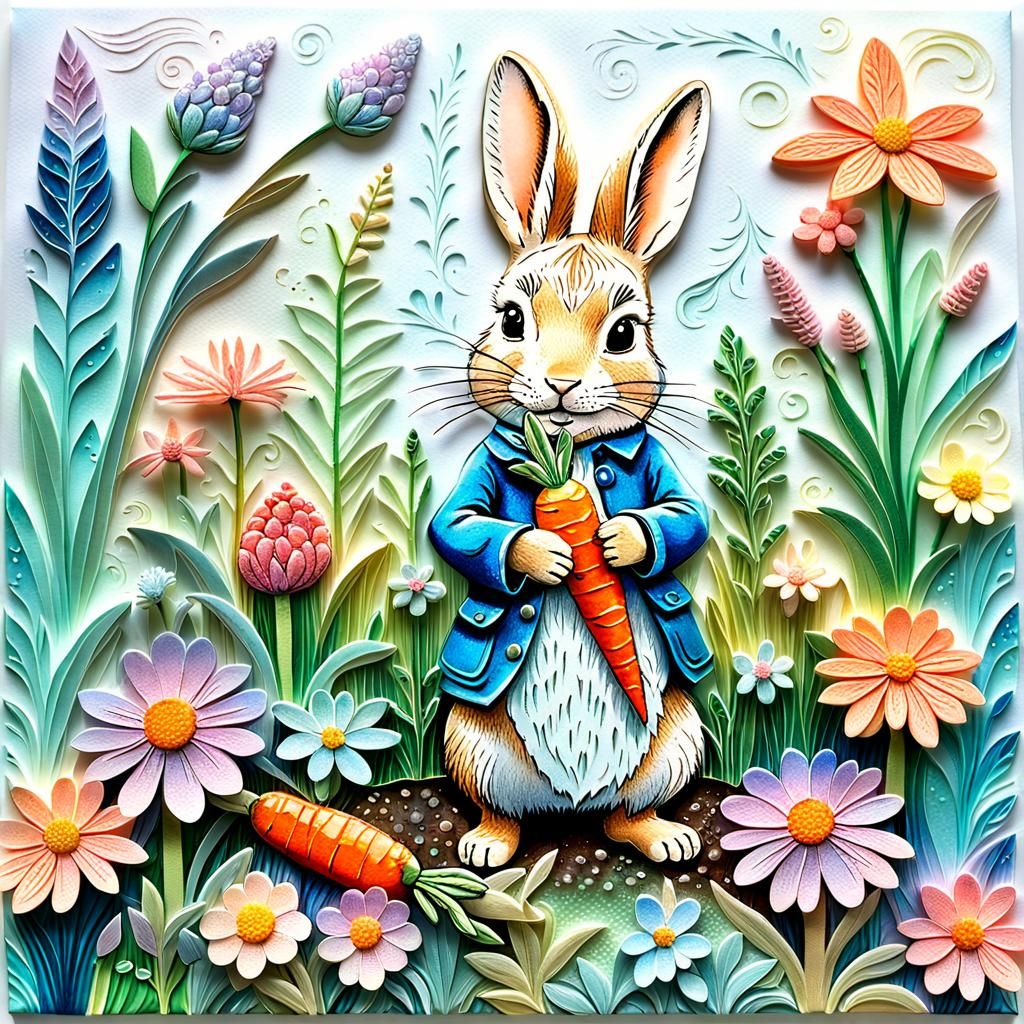 Peter Rabbit in Iridescent Garden, 3D Relief