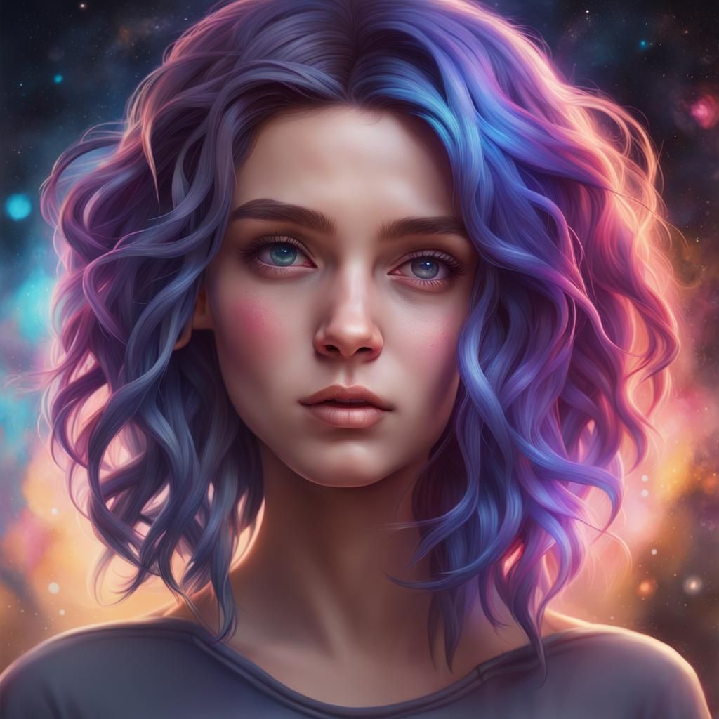 Galaxy Hair Portrait in Hyperdetailed Digital Art