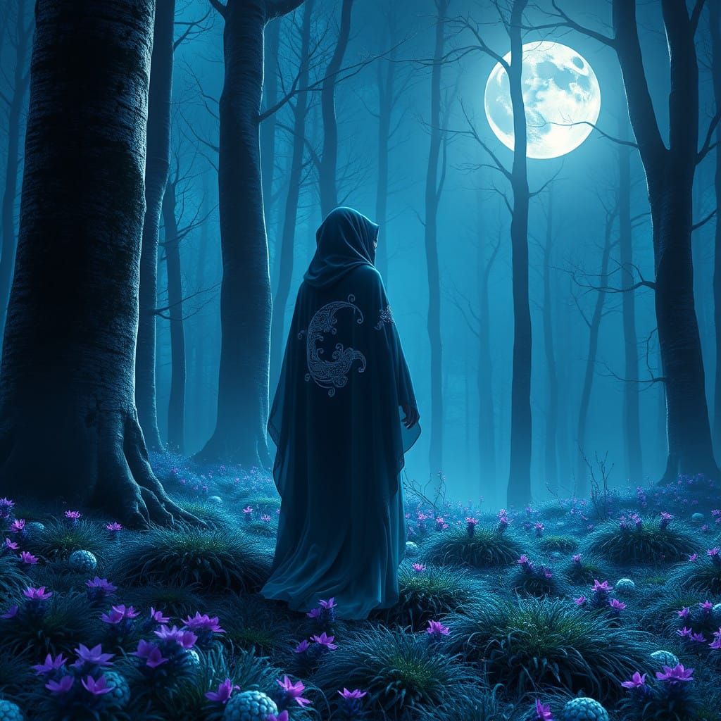 Moonlit Goddess in Enchanted Forest