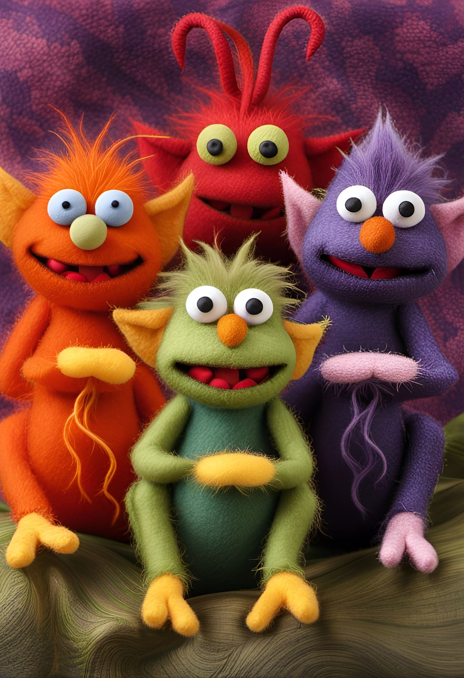 Cute Demon Monkeys in Felted Patchwork Style