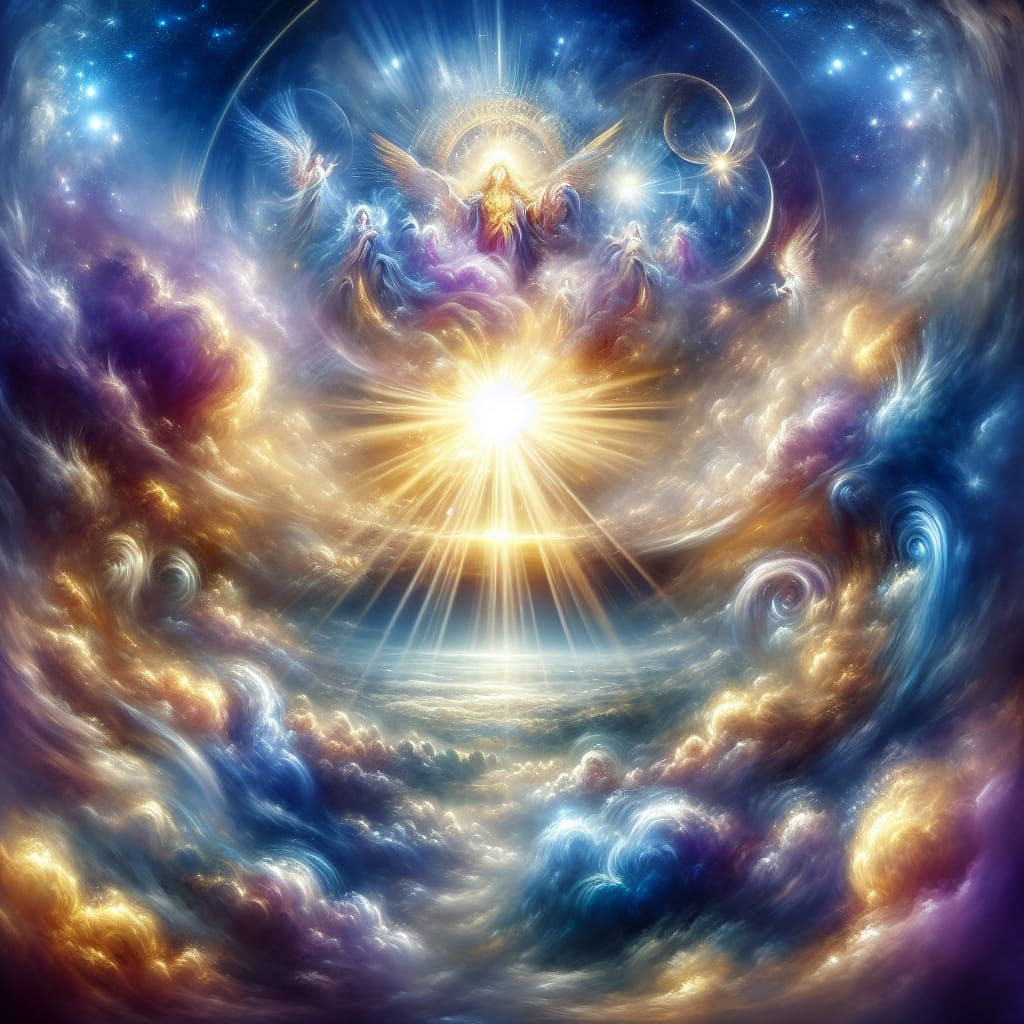 Celestial Scene Depicting Divine Authority and Power