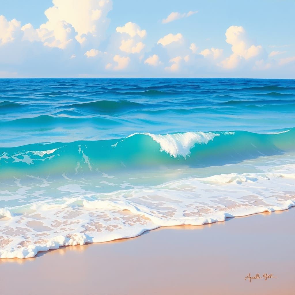 Turquoise Seaside Scene in Impressionist Style