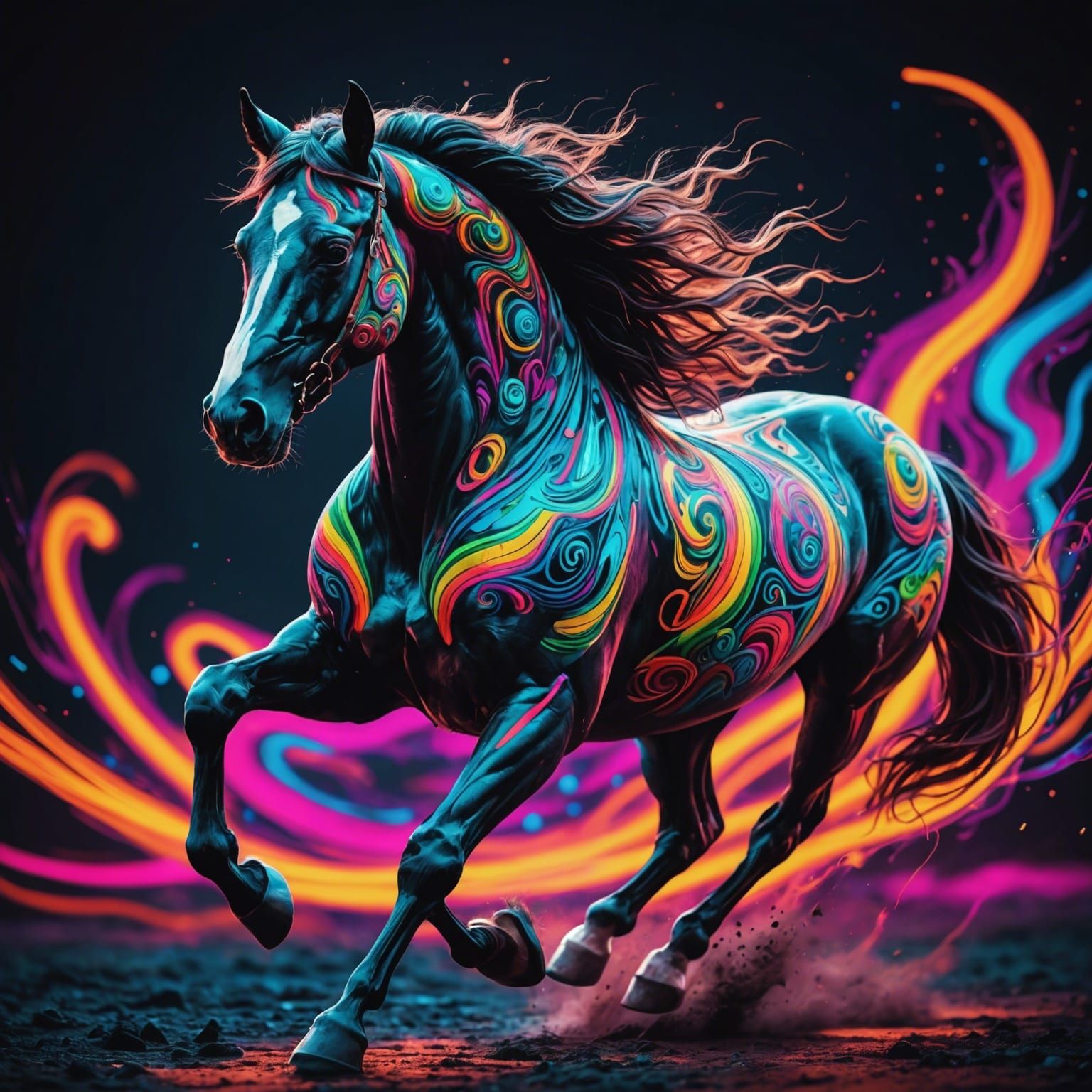Psychedelic Horse Galloping in Neon Colors