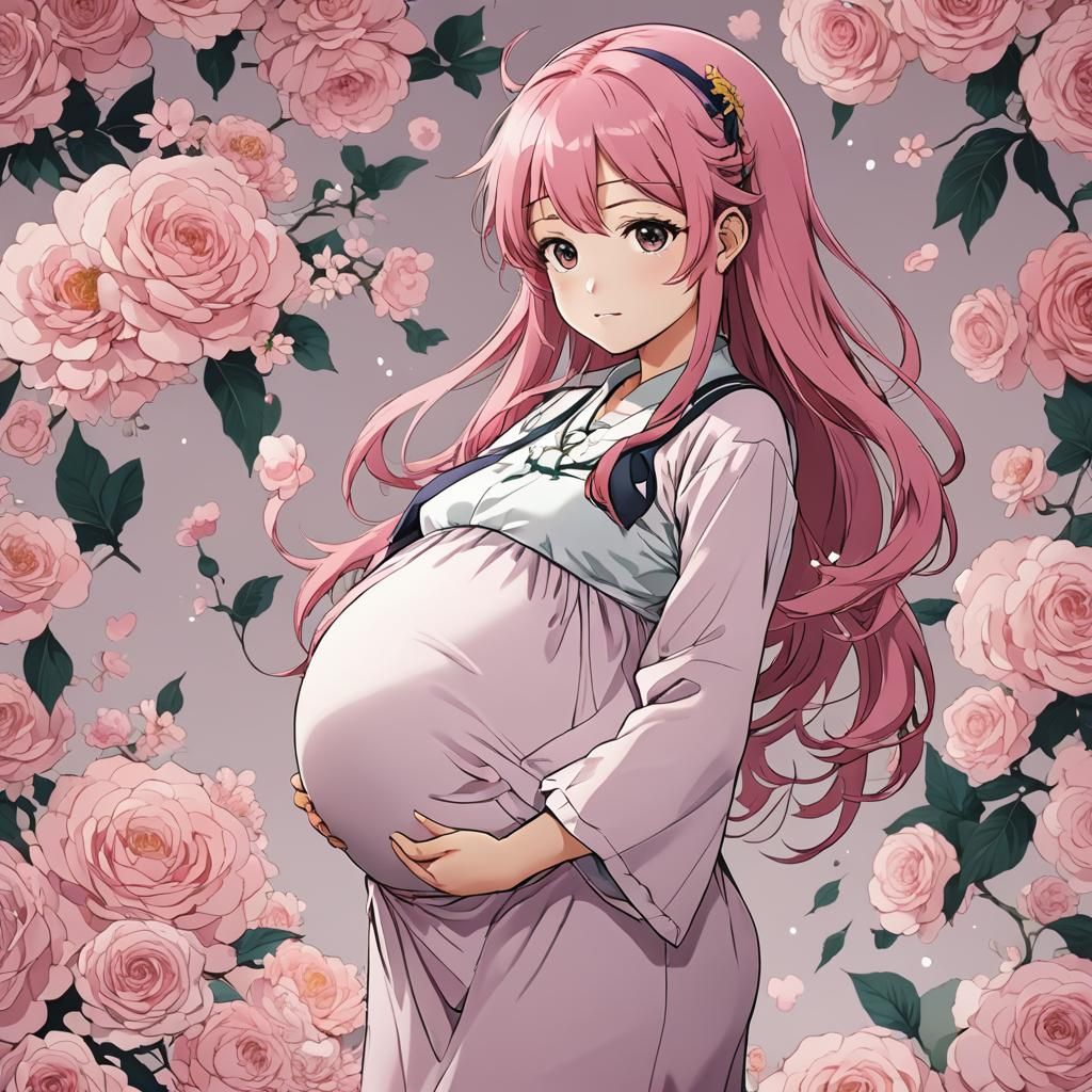 Anime Style Pregnant Woman with Pink Hair
