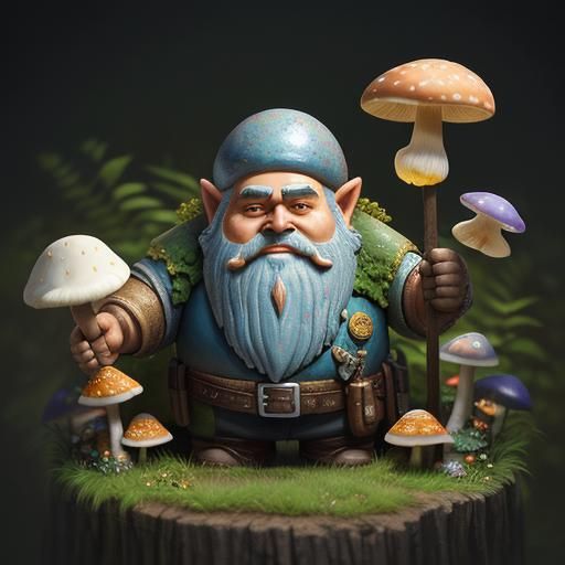 Gnome Surrounded by Glowing Mushrooms: Fantasy Concept Art