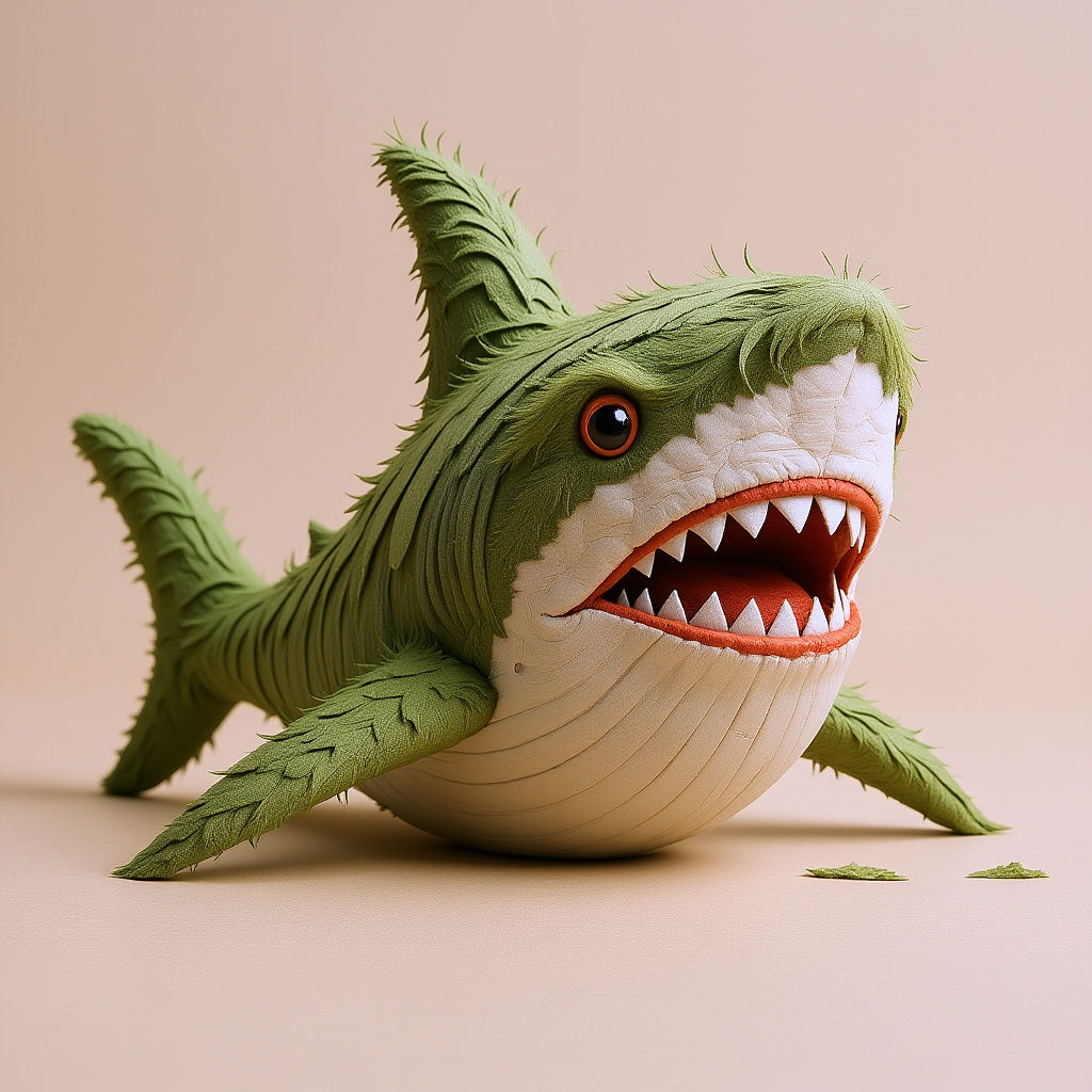 Hyper-Realistic Fennel Shark Toy: Digital Art