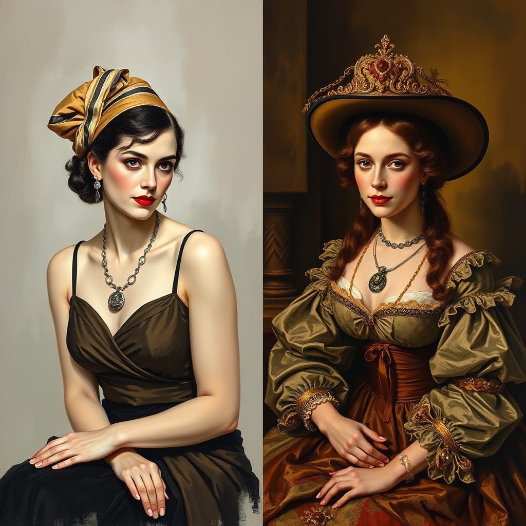 Dual Portraits in Styles of Pascin and Rubens