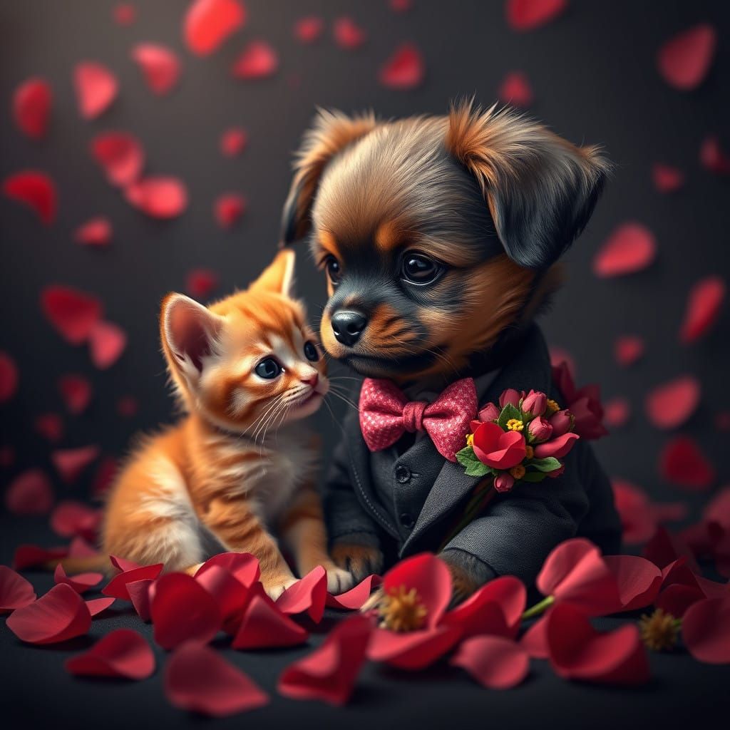 Loving Brown and Black Puppy Surveys Valentine's Day Feline ...