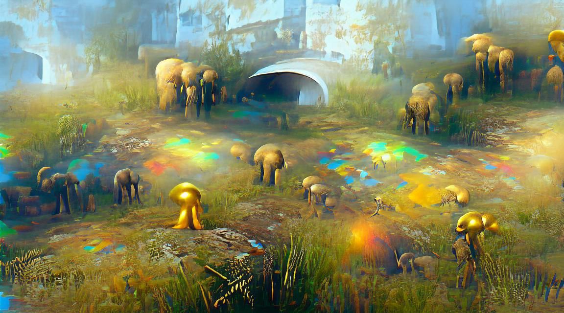 Golden Mushroom People Hide: An Action Painting