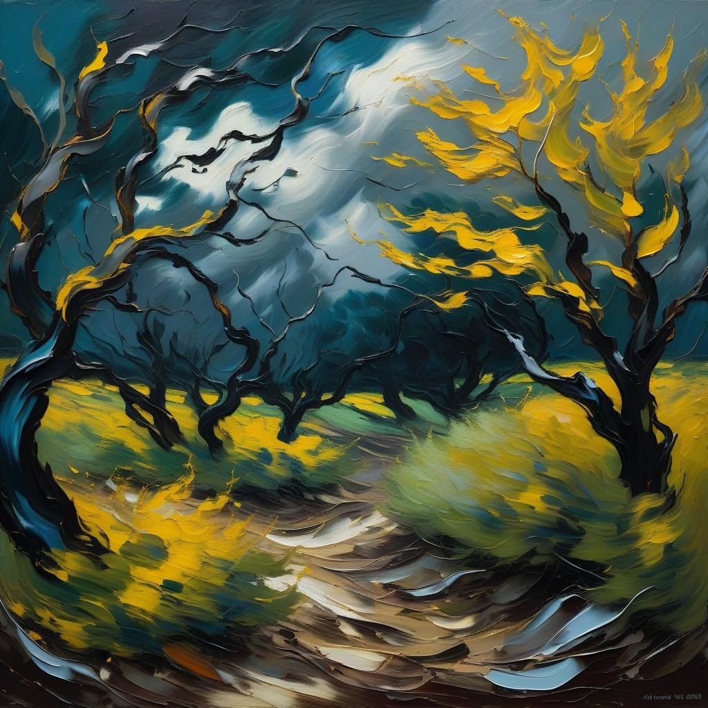 Stormy Landscape in Abstract Expressionist Style