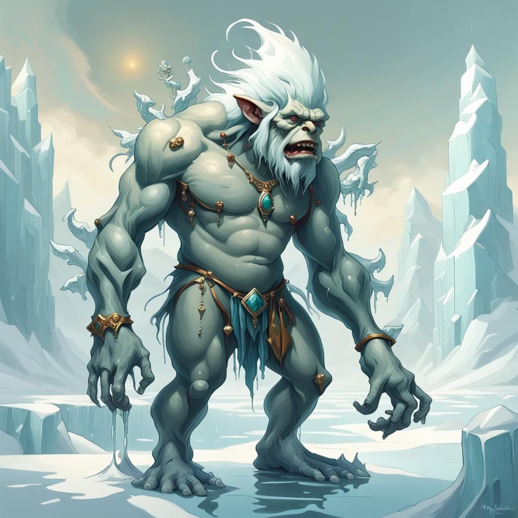 Icy Troll with Jewel Tones in Surrealist Style
